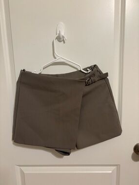 Zara Taupe Wrap-Style Skort with Side Buckle
